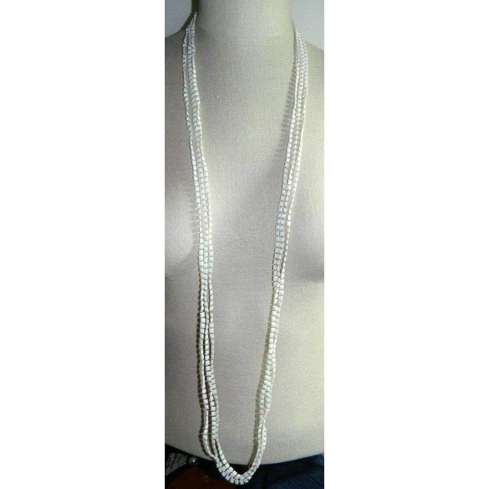 Long White Celluloid Square Hand Knot Necklace
